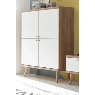 Highboard "Helge" in weiß und Eiche Riviera skandinavisch 107 x 134 cm - Weiß, Naturbelassen