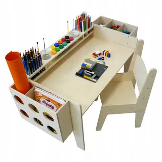 Schreibtisch mit einem Kinderstuhl und Organizer - Verstellbarer - Tisch mit Stuhl - Set für Kinder - Zeichenset für Kinder - Schreibtische für Kinder - Bronze