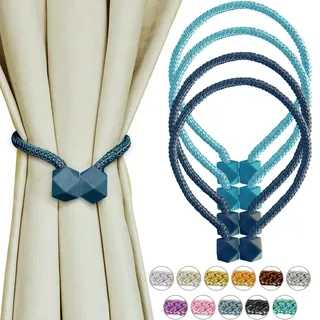 Yazikisa Gardinen Raffhalter Magnetisch 4 Stück Vorhang Raffhalter Drapierte Halter Seil Schnalle Clips Magnet Modern Handstricken Büro Innen Wohnzimmer Zubehör Dekorativer Blau