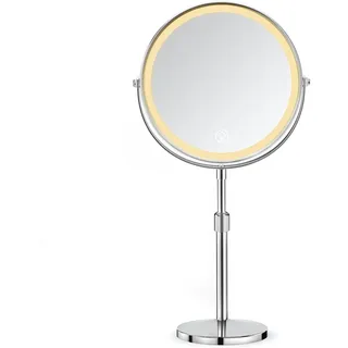 AIMAX 10X/1X Wiederaufladbarer Kosmetikspiegel mit Beleuchtung, 38-48 cm Höhenverstellbarer 8 Zoll Schminkspiegel, 3 Lichtfarben&Helligkeit Dimmbar, 360° drehbarer Doppelseitiger Tischspiegel