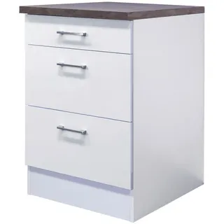 FlexWell Schubkastenunterschrank , Weiß , Kunststoff , 3 Schublade(n) Schubladen , einzeln stellbar , 60x84.9x60 cm , Made in Germany , Küchen, Küchenmöbel, Küchenschränke, Küchenunterschränke