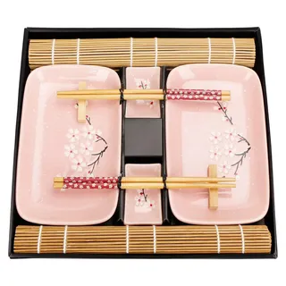 Sushi Geschirr Set 10-teilig - Porzellan mit Geschenkbox für 2 Personen