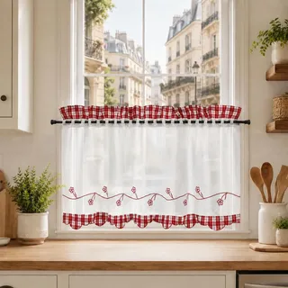 Yujiao Mao Stangendurchzug Scheibengardine Landhausstil Bistrogardine Vorhänge Rot HxB 45x90cm
