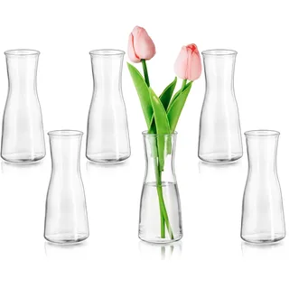 Glasseam Kleine Vasen für Tischdeko, Deko Vase Glas Klar Blumenvase Modern Glasvase Klein 6 Stück, Minimalistische Blumenvasen Set für Wohnzimmer Hochzeit Party Esstisch Tafelaufsatz Dekovase