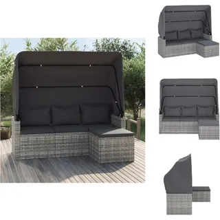 vidaXL 3-Sitzer-Gartensofa mit Dach und Fußhocker Grau Poly Rattan - Gartensofas - Grau