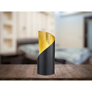 Design LED Tischleuchte Schwarz Gold, kleine Nachttischlampe für die Fensterbank