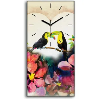 Dekor Leinwand Uhr Wandbilder 30x60 Gemälde Abstrakte Blumen Vögel Tukan Herz - schwarze Hände