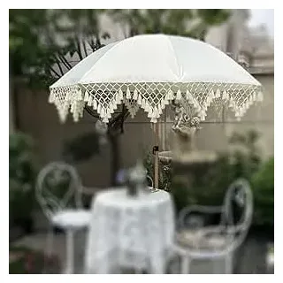 Boho Sonnenschirm Mit Fransen 200cm Strandschirm Uv Schutz Weiß Balkonschirm Wasserdicht Tischschirm Marktschirm Tasche Für Garten Terrasse Pool