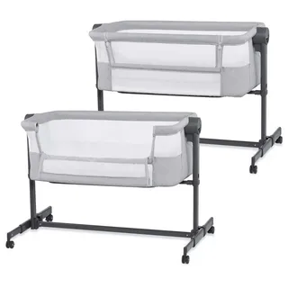 Kinderkraft NESTEE UP 2 Beistellbett 2 in 1, Kinderreisebett mit Matratze Laken, 5-stufige Matratzenhöhenverstellung, 4 Rädern mit Bremse, Weichen Material, Leichte Konstruktion, Grau