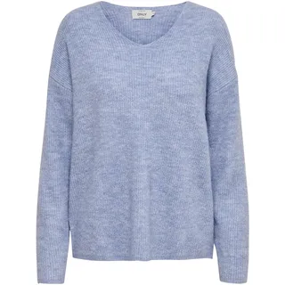 ONLY Damen Warmer Strickpullover | Knitted Basic Stretch Sweater | Langarm V-Ausschnitt Shirt ONLCAMILLA, Farben:Blau, Größe:XS