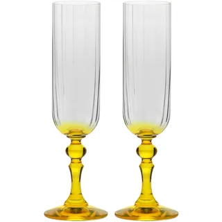 Krosno Champagner Gläser 2er Set, 220 ml, Gelber Stiel, Bubble