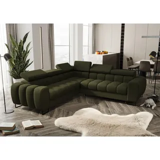 Ecksofa Schlafsofa BASTIEN in Stoff Aragon Grün Seite Universal - Grün