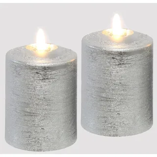 Flair Flower LED Kerzen 2er Set Warmweiß Echtwachs Silber 10x7,5 cm Dekoration Stumpenkerze Adventskranz