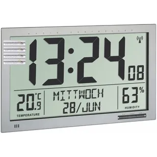 TFA Dostmann Digitale XL-Funk-Wanduhr mit Raumklima TFA 60.4517.54 (Silber mit Batterien)