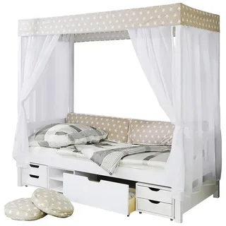 Mid.you Himmelbett , Weiß, Beige , Holz , Kiefer , massiv , Stern , Höhe ca. 18 cm , 90x200 cm , FSC Mix , Himmelfunktion, Stoffauswahl, mit Schubkästen, in verschiedenen Größen erhältlich, nur für Rollroste geeignet , Schlafzimmer, Komplette Schlafzimmer und Serien, Schlafzimmerserien