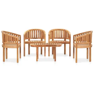 5-tlg. Garten-Lounge-Set Massivholz Teak - Braun, Bunt
