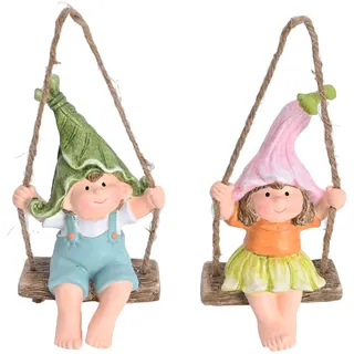 TERESA'S COLLECTIONS Gartendeko Gartenfiguren Elfen Wetterfest, 15cm Hängende Feenstatue Set auf Schaukel, Kunstharz Figuren für Sommer Terrasse Außen Innen, Niedliche Geschenk Vatertags Muttertags