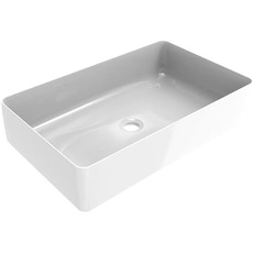 ERCOS Rechteckiger Keramik Aufsatzwaschtisch, Badezimmer Waschbecken Farbe Weiß Glänzend, Ohne Überlauf, Maße 580x360 mm