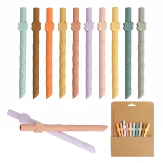 10 Stück 14cm Silikon Strohhalme, Strohhalme Wiederverwendbar Set, Kurz | Strohhalm mit Reinigungsbürste, BPA Frei, Lebensmittelechtes Material, Weich, Strohhalm Silikon für Heiße und Kalte Getränke