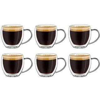 Creano doppelwandige Espresso-Gläser mit Henkel, 6er-Set 100ml, Mokkatassen, Thermo-Gläser mit Schwebe-Effekt
