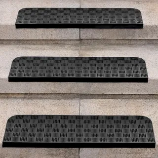 Spurtar 3er Set Stufenmatten Synthetischer Gummi Außen mit Stufenkante, rutschfeste Gummimatte Außenbereich Treppenstufen Matten Antirutsch Treppenteppich Innen Stufenmatte für Treppen 76 x 25cm