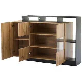 Flieks Sideboard LED Holz MDF Bluetooth Modern Esszimmer Stauraum , Naturfarben , Holzwerkstoff , 44x93.5x140 cm , Kleinmöbel, Kommoden, Sideboards