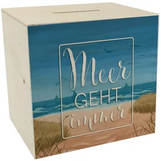 Meer geht Immer Spardose aus Holz mit Urlaubsmotiv praktisches Sparschwein als Urlaubskasse für Kinder und Familie, um für den Urlaub am Meer zu sparen