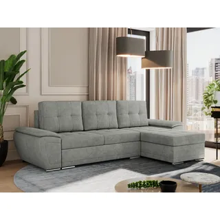 MKS Meble Sofa mit Schlaffunktion - Ecksofa mit Schlaffunktion und Bettkasten - Sofa 3 Sitzer - Schlafsofa - Couch - Schlafsofa mit Bettkasten - Umbria L - Grau Stukture - Grau