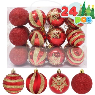 Joiedomi 24 Stück 5,9 cm Weihnachtskugel-Ornamente, rot und gold, luxuriöse bruchsichere Weihnachtsschmuck für Feiertage, Partydekoration, Baumschmuck und besondere Anlässe (rot und gold, 6 cm)