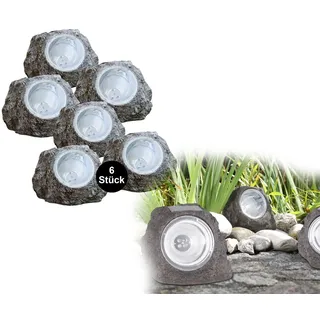 bmf-versand Solarleuchte Garten Stein Optik 6er Set Dekolampe Solarlampe Außen Leuchte Solar - Dunkelgrau