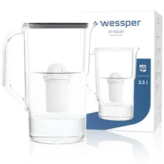 Wessper Wasserfilter Kanne 3,3 Liter, Wasser Karaffe mit LED-Zählwerk, Karaffe mit Classic Filter, Aktivkohle Wasserfilter, Kompatibel mit Brita Filter Classic – Schwarz