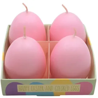 Dekohelden24 Ostereikerze im 4er Set - Eikerzen - Osterkerzen - Kerzen als Osterei, Pastell pink Größe H/Ø 6,5 x 4 cm,