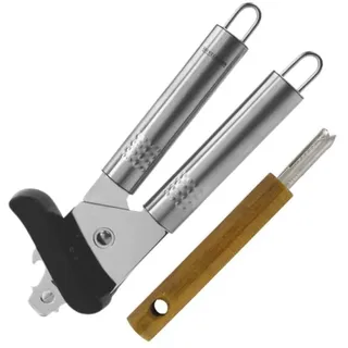 Fackelmann 9943650 Duo Dosenöffner und Laschenzieher, Dosenöffner, Dosenöffner, Zungenzieher, Edelstahl, Kunststoff, Holz, Edelstahl, Silber, Schwarz, Braun, 20,5 x 5,5 x 4,5 cm