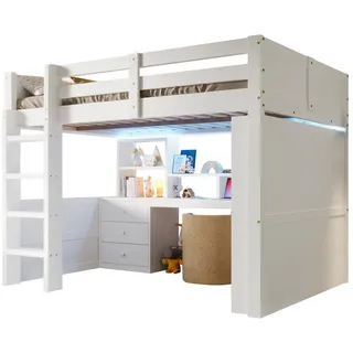 Okwish Hochbett 140 x 200 cm Kiefer massiv weiß