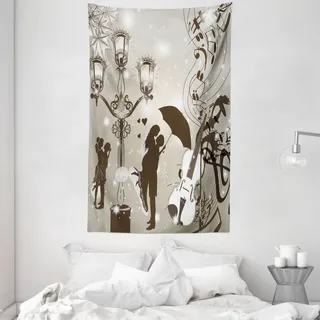 ABAKUHAUS Valentine Wandteppich und Tagesdecke, Küssen Paare Musik aus Weiches Mikrofaser Stoff Waschbar ohne Verblassen Digitaldruck, 140 x 230 cm, Staub Dunkle Taupe - Taupe