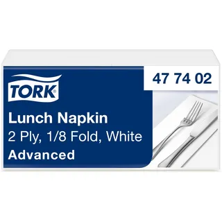 Tork 477402 Mittagsserviette, 33X33 cm, 2-lagig, 1/8-Faltung, 10X200, Weiß