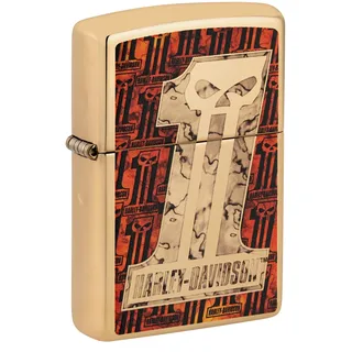 Zippo Sturmfeuerzeug - Harley-Davidson, High Polish Brass, Fusion - Nachfüllbar - Wiederverwendbar - Windfestes Design - Geschenkbox - Made in USA