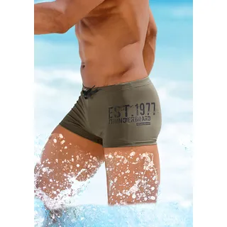 Boxer-Badehose BRUNO BANANI, Herren, Gr. 6, N-Gr, grün (oliv), Polyamid, unifarben, Badehosen Boxer-Badehose, mit seitlichem Print