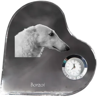 Barsoi, Russischer Jagdwindhund, Barzaia - Kristalluhr mit einem Hundebild, Herzregal-Uhr, personalisierte Standuhr der Marke Art-Dog - Transparent