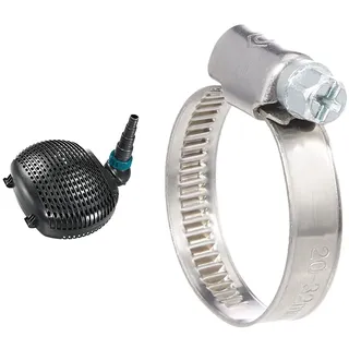 AquaForte EC 5.000 Filter/Teichpumpe, 26 Watt, Fördermenge 5.000 Liter pro Stunde & Cornat Schlauchschelle - Ø 20-32 mm Spannweite - 9 mm Bandbreite