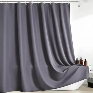 FAVORTALK Duschvorhang Shower Curtain 200X200 Grau Duschvorhänge Waschbar Anti Schimmel Mit Gewicht und 12 Duschvorhang Ringe Badewanne Vorhang aus Polyester Dunkelgrau H200 x B200 cm (1er Pack)