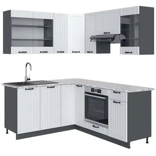 Vicco Winkelküche L-Form 160 x 190 cm Weiß Landhaus/Anthrazit