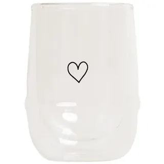 doppelwandiges Glas Herz weiß, Designer Eulenschnitt, 12 cm
