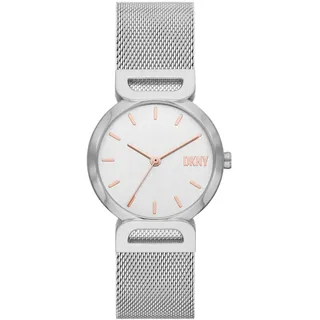 DKNY Downtown D Damenuhr, Dreizeiger Uhrwerk, 34mm Silbernes Edelstahlgehäuse mit Edelstahlarmband, NY6623