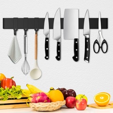 Cocolemon Magnetleiste Messer 40cm aus Edelstahl mit Extra Starkem Magnet, Messerhalter magnetisch mit 3 abziehbar Haken für Messer, Küchenutensilien, Werkzeuge