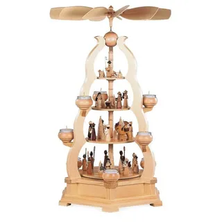 Kleinkunst aus dem Erzgebirge® Müller Bogenpyramide Heilige Geschichte 4-stöckig natur