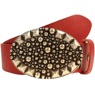 Ledergürtel RETTUNGSRING GÜRTEL, Damen, Gr. 105, rot, Leder, unifarben, Gürtel Ledergürtel, mit austauschbarer Schließe »Oval Noppen Silber«