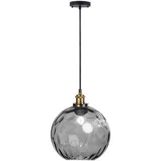 HJXDtech Industrielle Vintage Pendelleuchte mit 20cm Buntem Glaskugel Lampenschirm in Wasserwellen, Antike Bronze E27 Loft Bar Deckenleuchte Hängelampe (Grau)