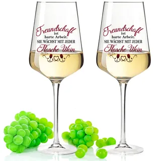 GRAVURZEILE Leonardo Weinglas mit UV-Druck - Freundschaft ist harte Arbeit - Lustige Geschenke - Geburtstagsgeschenk für Männer & Frauen sowie Mama & Papa - Geeignet als Weißweingläser Farbe Puccini
