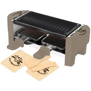 LITTLE BALANCE 8693 Raclette 2 Meuuh...!, Raclette 1/2 Personen, abnehmbarer Grill, 2 Spatel + 2 Bretter, Antihaftbeschichtung, 1 oder 2 Personen, 320 W, Muskat